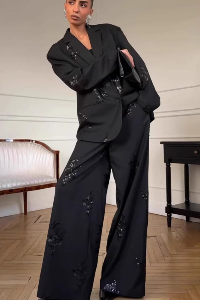 Embroidered Two Piece Blazer Pants Set