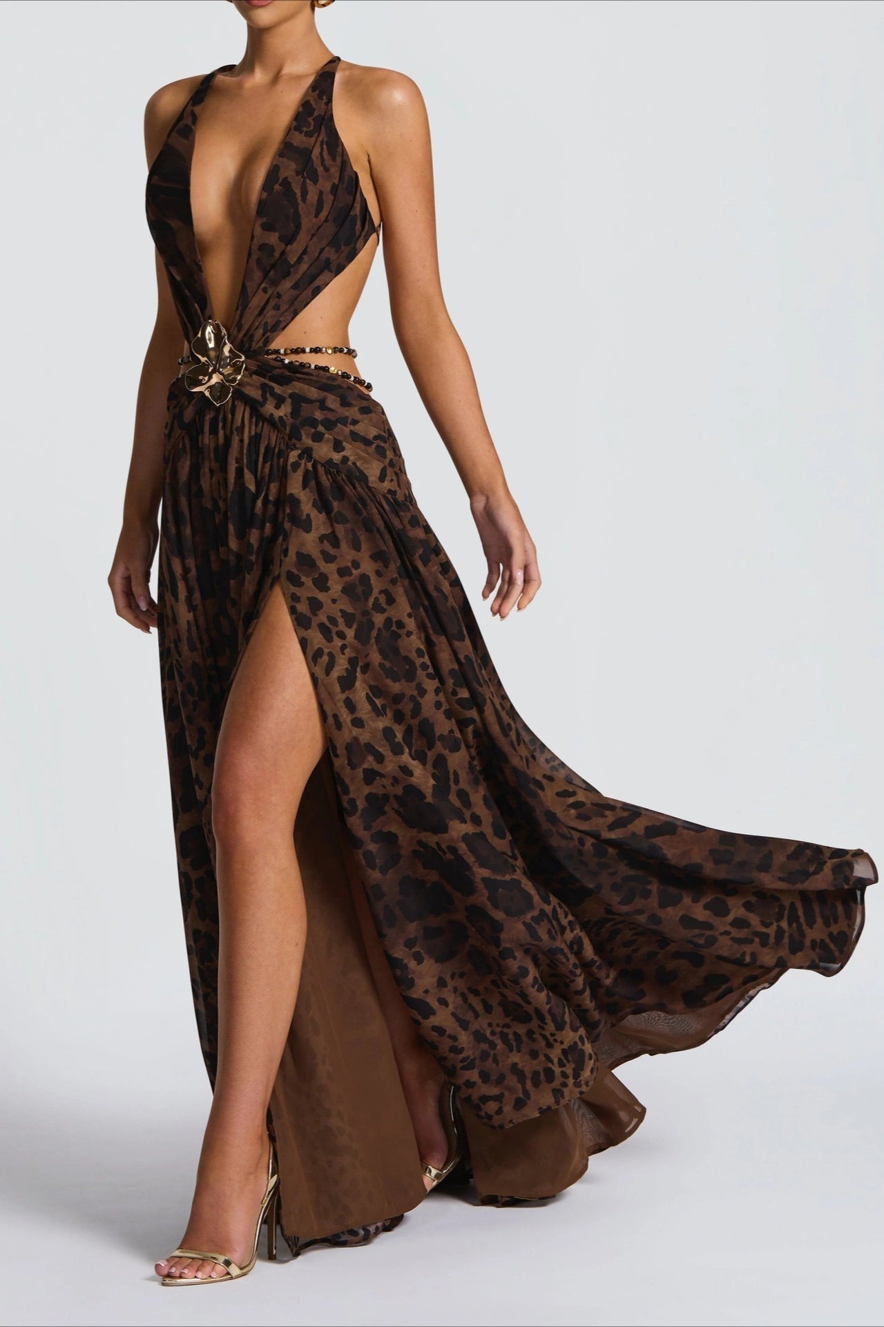 Elegant Metal Trim Bodycon Vacation Dress