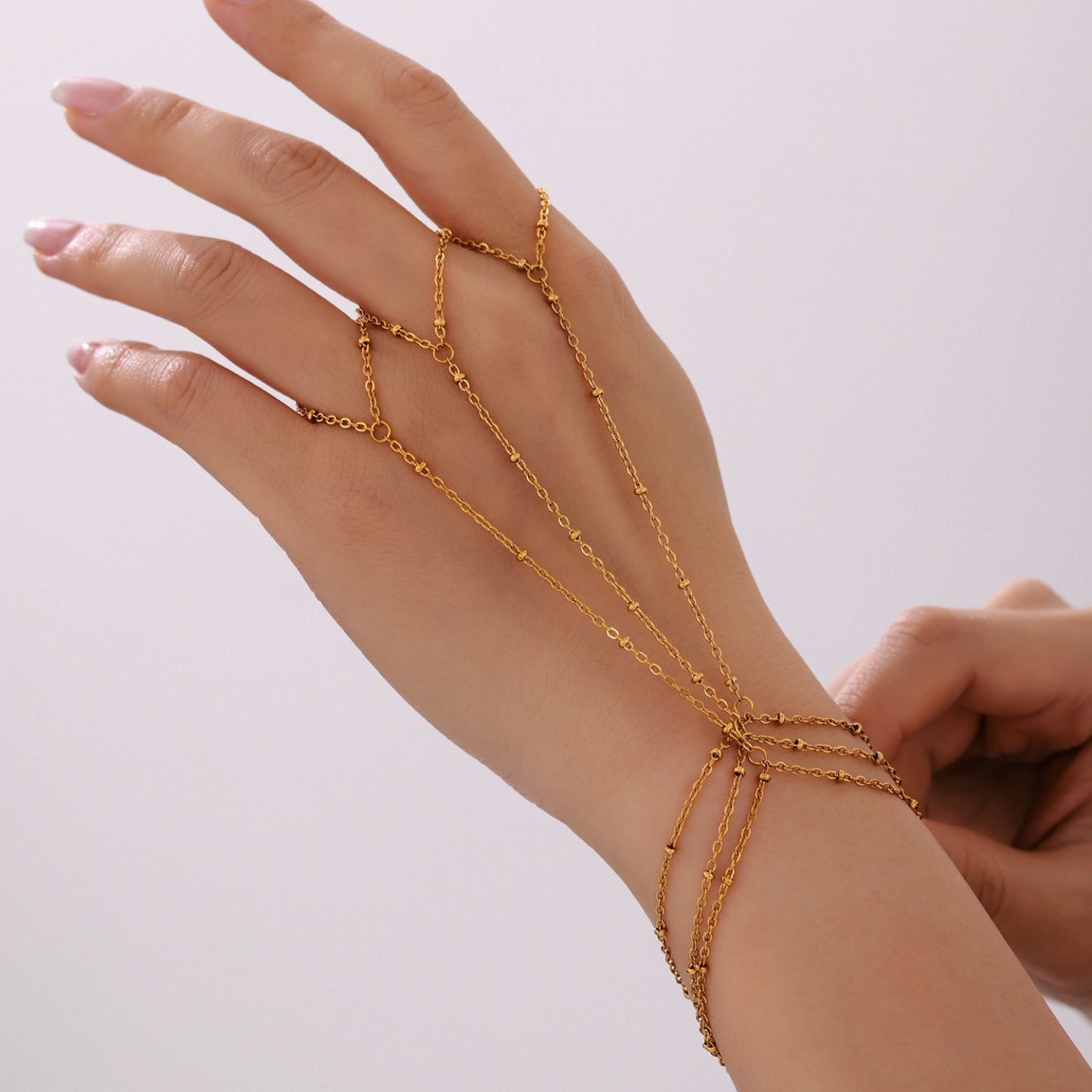 Oro 18K Plated Acero Inoxidable Knuckle Pulsera-Anillo