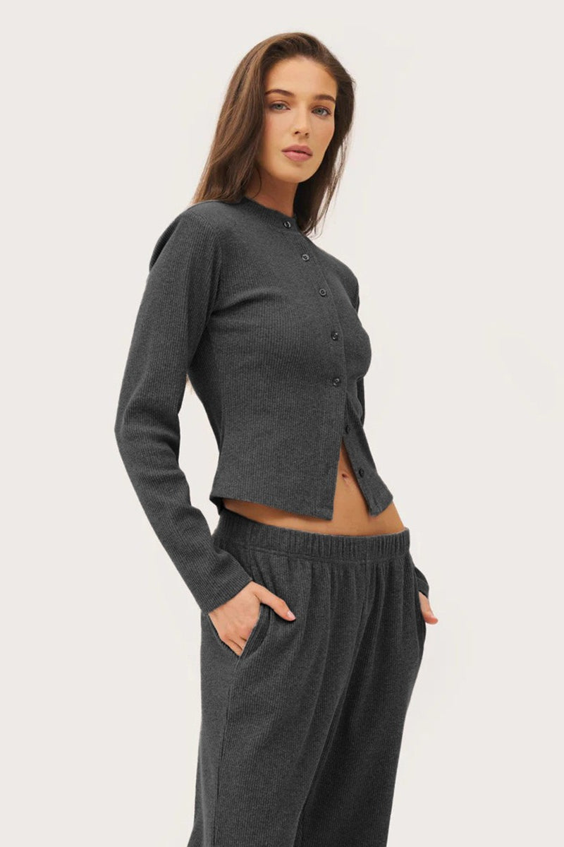 Ribbed Mock Neck Cardigan Pants Set