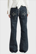 Ornate Scroll Print Washed Flare Jeans
