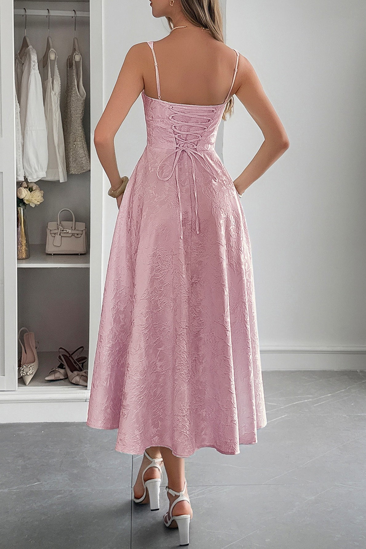 Jacquard Tiras Finas Vestido de Cóctel