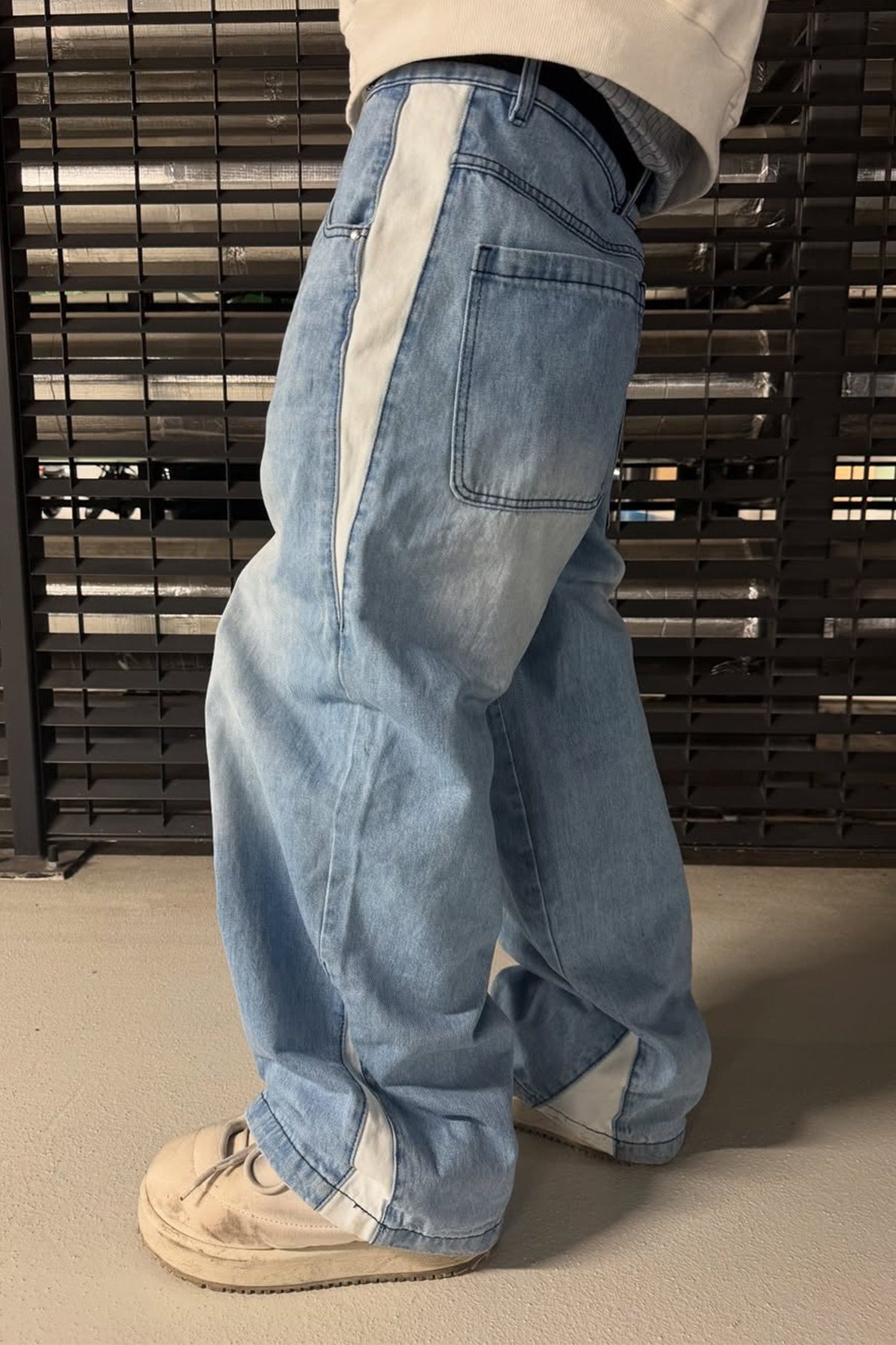 Jeans de Pierna Ancha Vintage Lavados con Patchwork