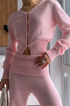 Cropped Knit Cardigan Wide Leg Pants Set