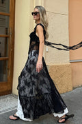 Black Elegant Lace Jacquard Cami Maxi Dress