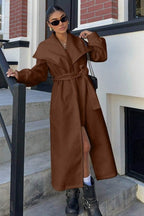 Brown wool coat with oversized lapels