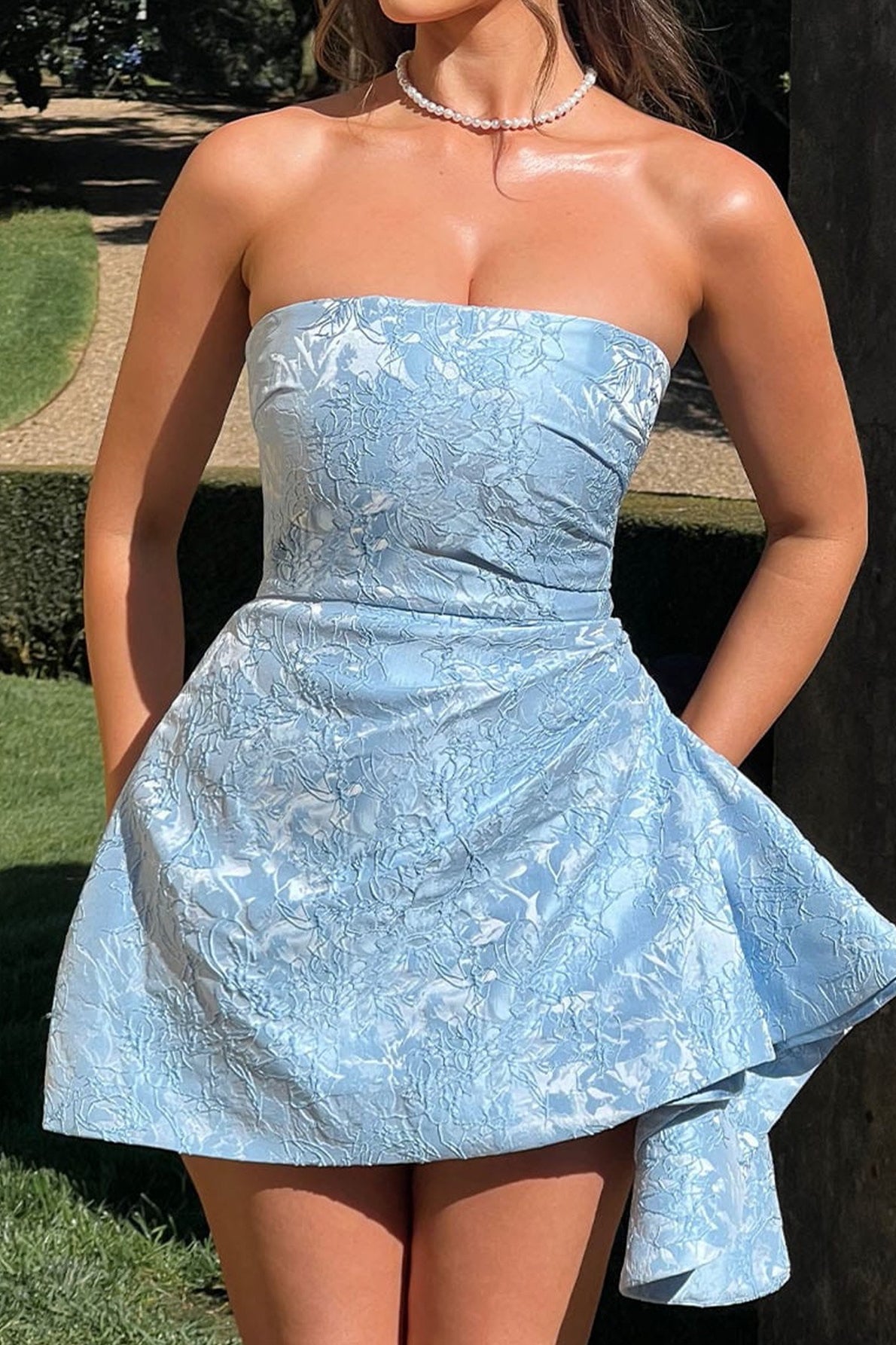 Sin Tirantes Jacquard Vestido Mini de Fiesta