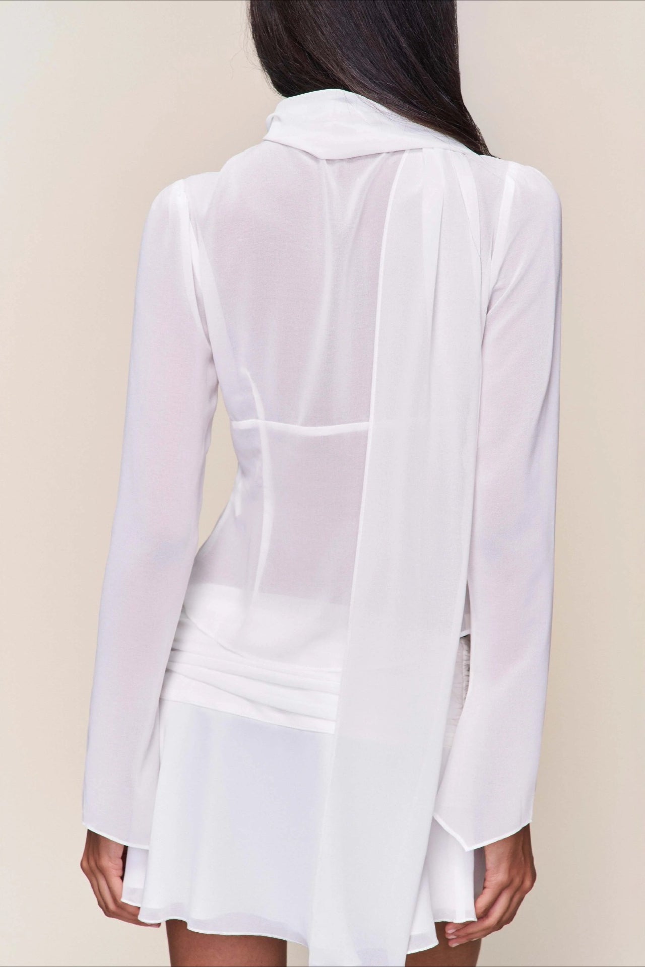 Chic Botón Con Calados Lazo Frontal Slim Blusa