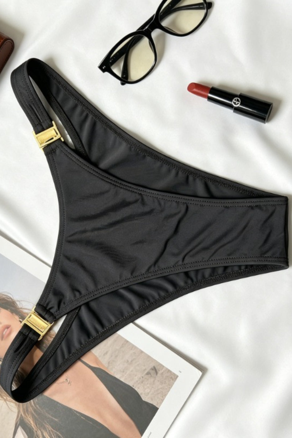Hollow Out Black Halter Three Piece Swim Set