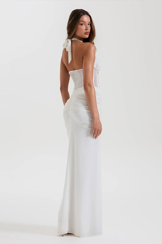 Halter Panel de Malla Vestido Maxi