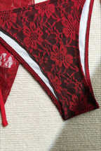 Three-piece lace mesh mini skirt swimsuit set