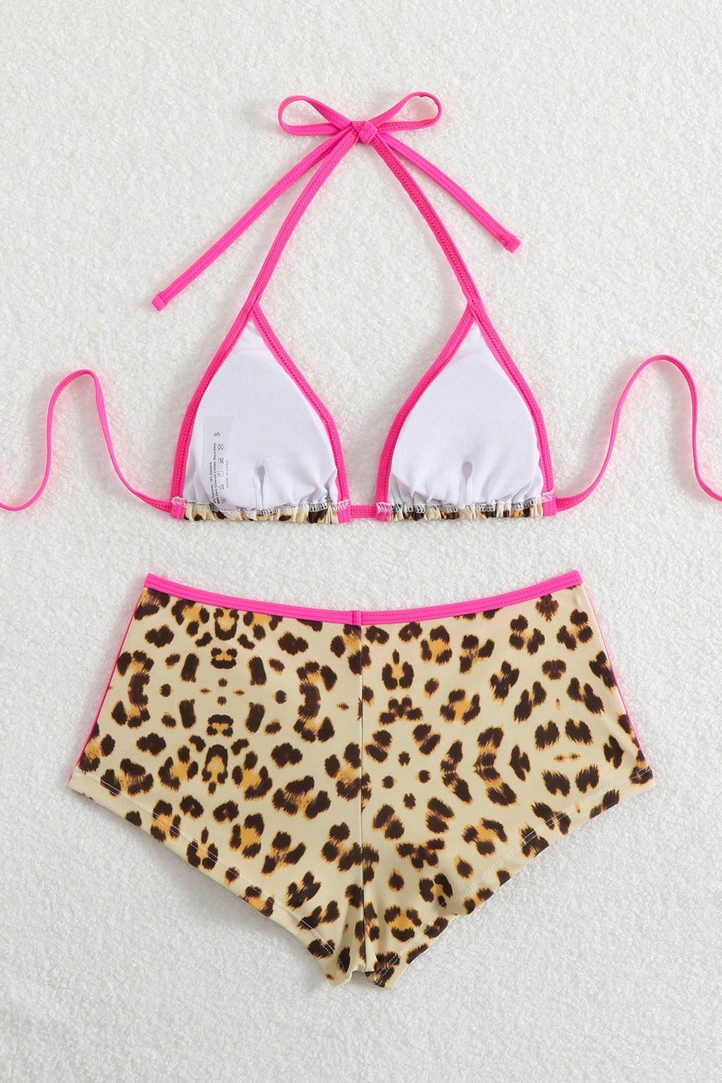 Leopard Strap Bodycon Shorts Two Piece Swim Set
