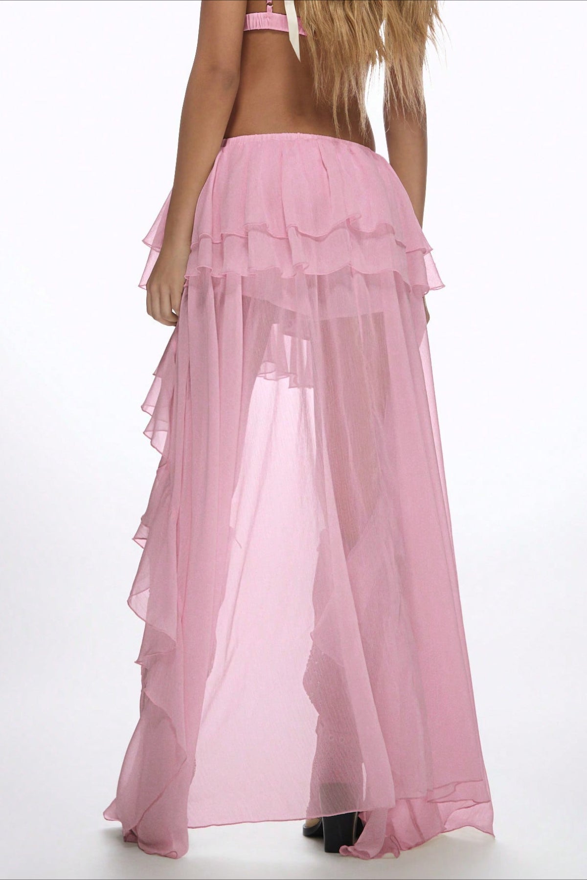 High Waist Asymmetric Tiered Chiffon Skirt
