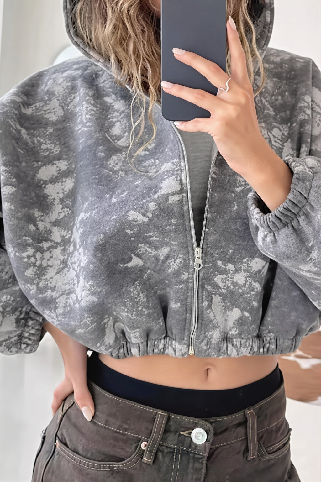 Tie Dye Print Cropped Zip Hoodie