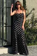 Black Polka Dot Contrast Patchwork Fitted Maxi Dress