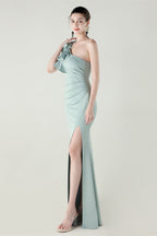 Con Volantes Floral Un Hombro Satén Vestido de Fiesta