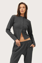Ribbed Mock Neck Cardigan Pants Set