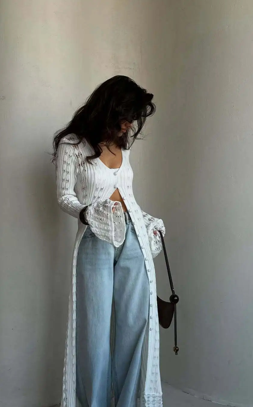 Knitted Flare Long Sleeve Beach Cardigan