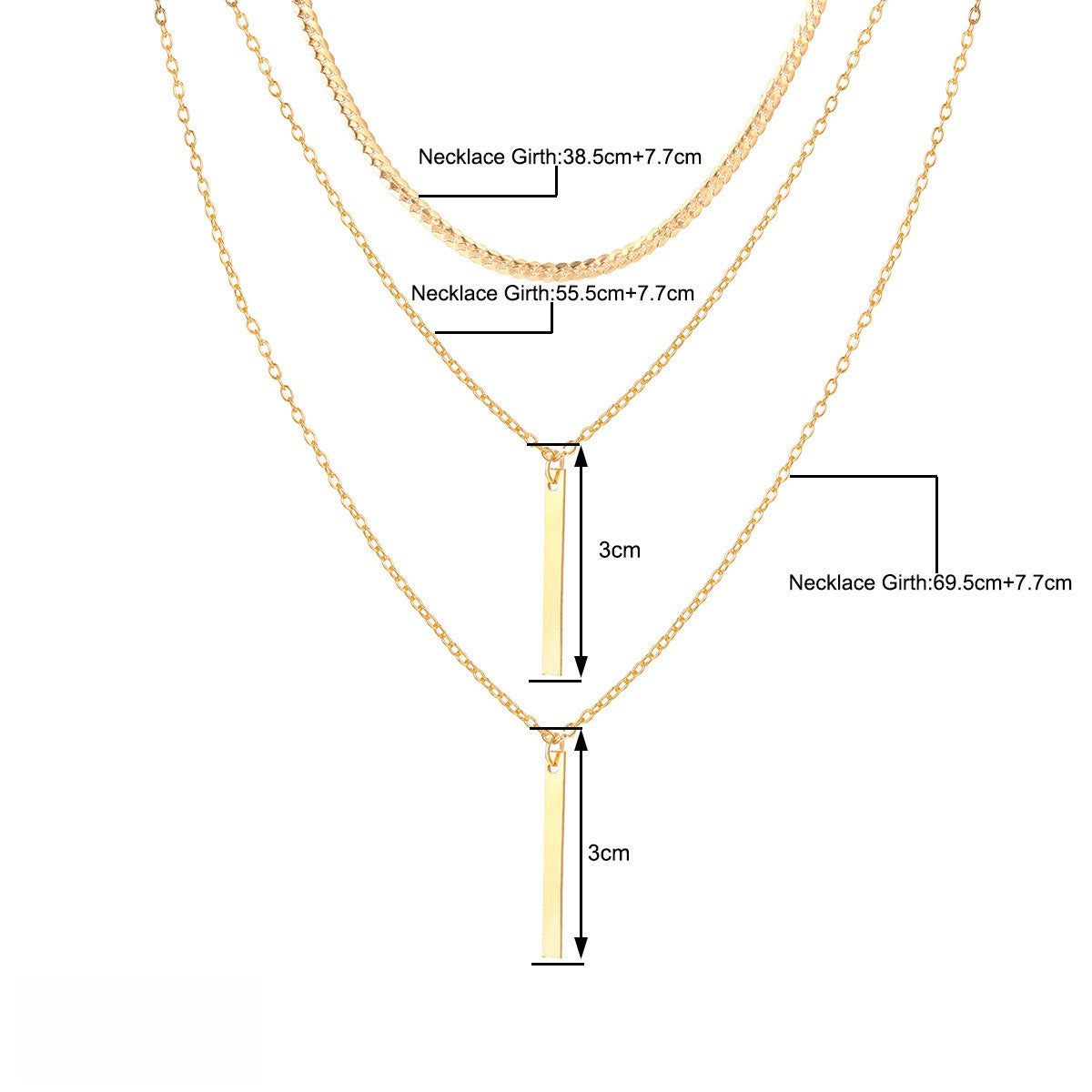 Minimalista Geométrico Colgante de Barra En Capas Con Cadena Collar
