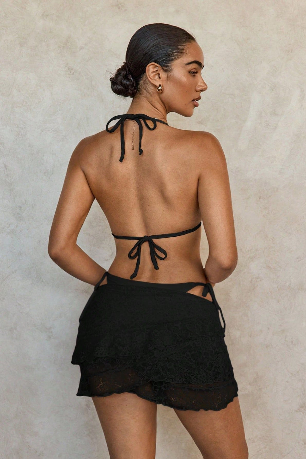 Lace Tie Cover Skirt Three Piece Swim Set