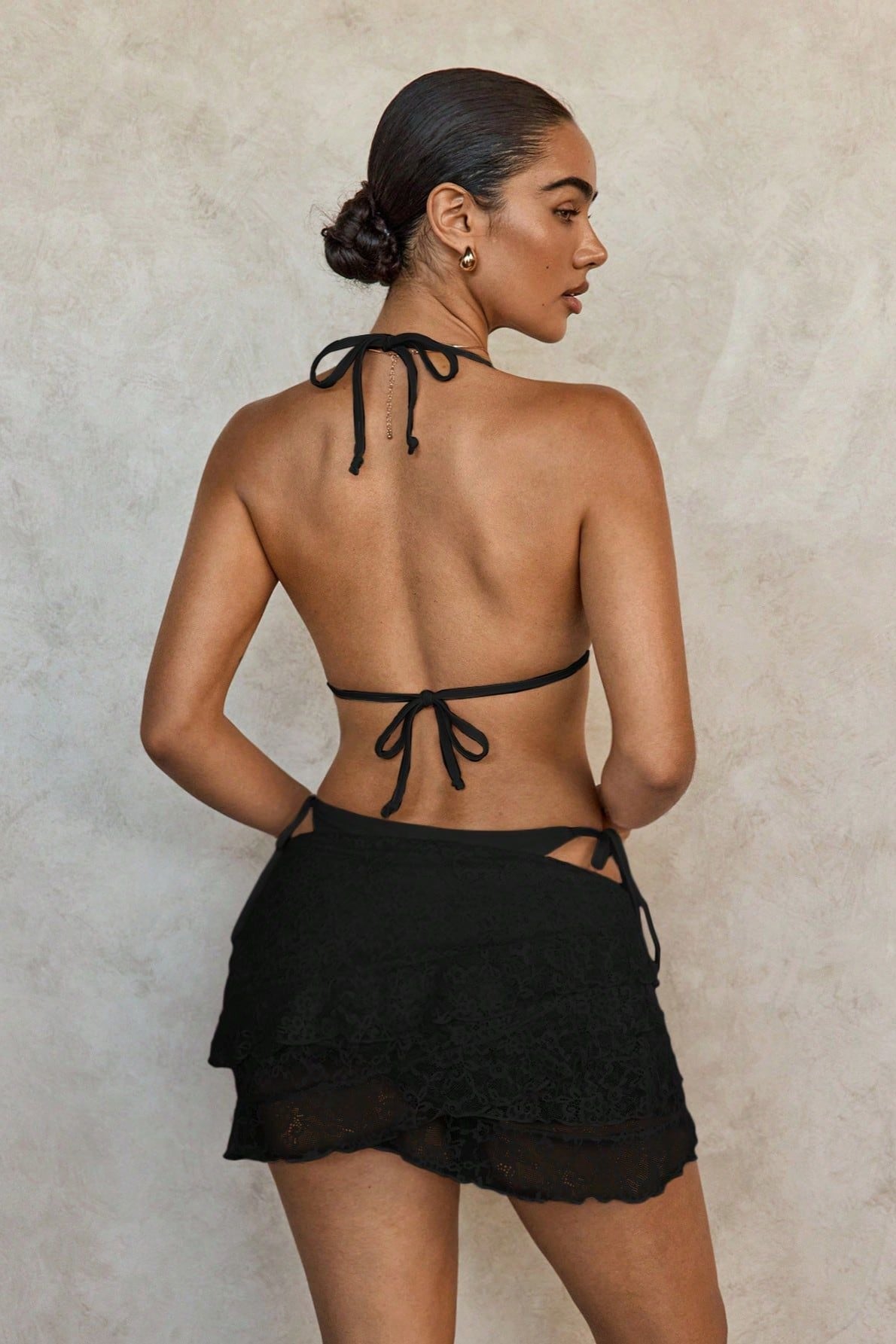 Lace Tie Cover Skirt Three Piece Swim Set