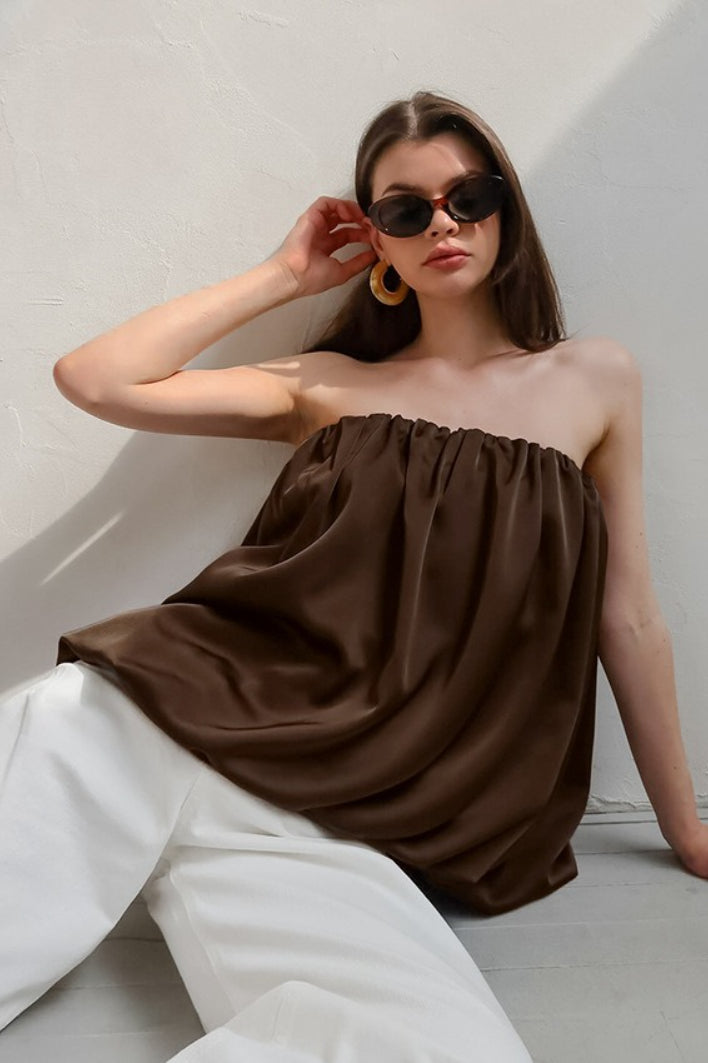Satin Strapless Puffy Loose Fit Tube Top