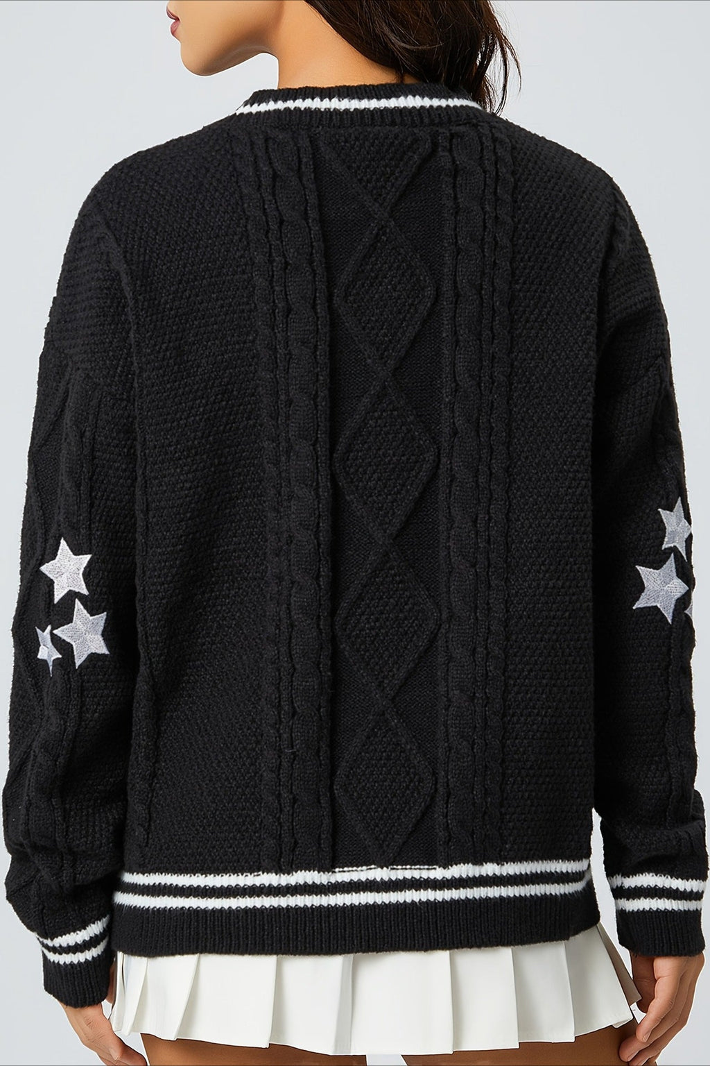 V Neck Star Motif Cable Knit Cardigan
