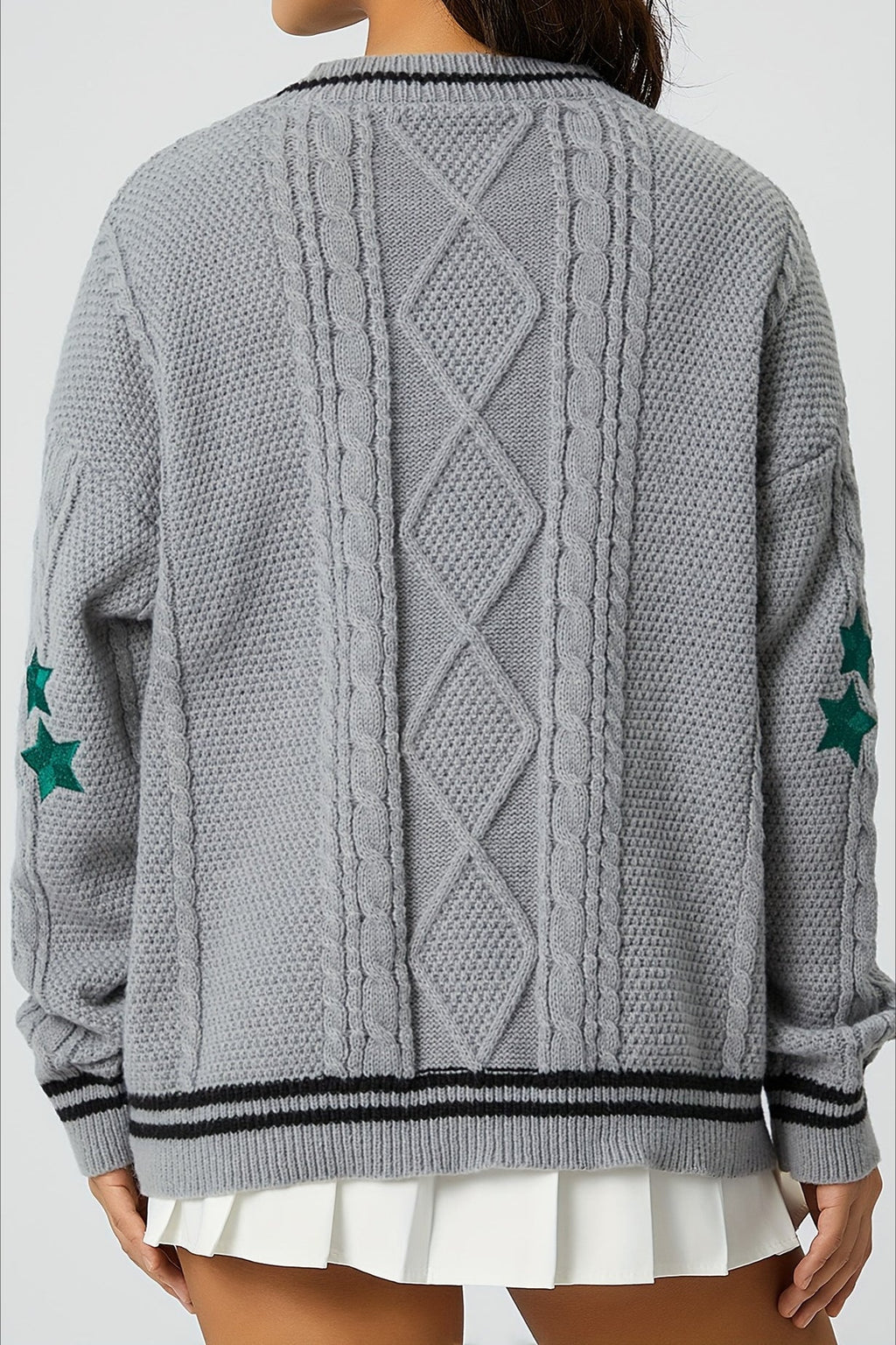 V Neck Star Motif Cable Knit Cardigan