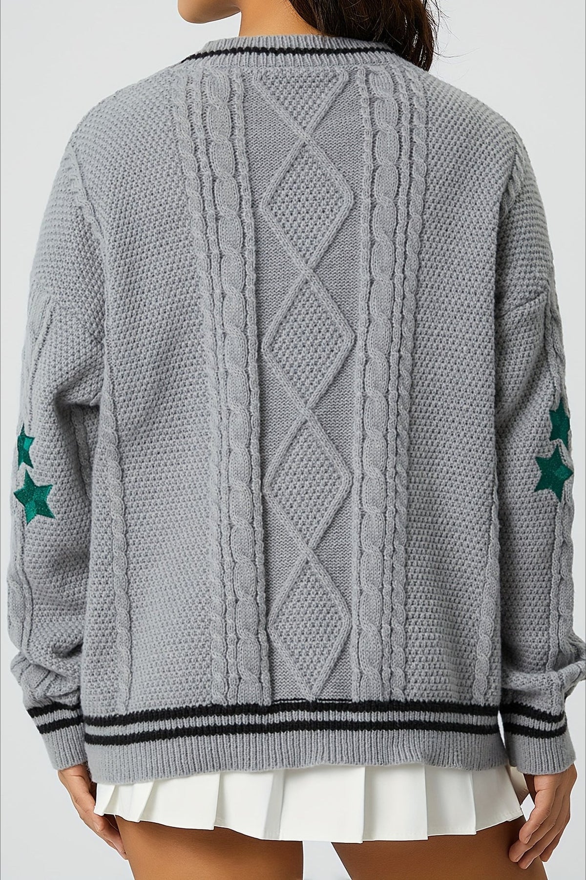 V Neck Star Motif Cable Knit Cardigan
