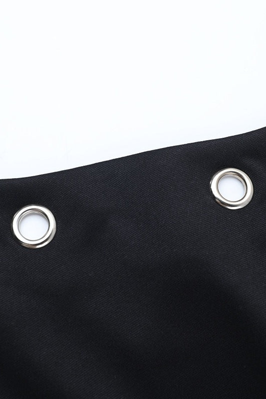 Grommet Asymmetric Off Shoulder Cropped Tee