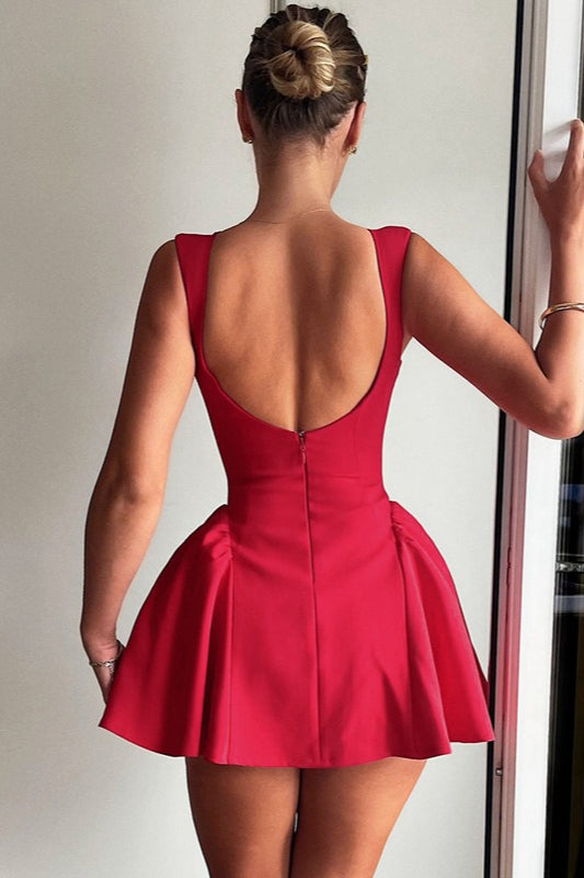 Liso Sin Mangas Espalda Descubierta Ajustado Vestido de Cóctel