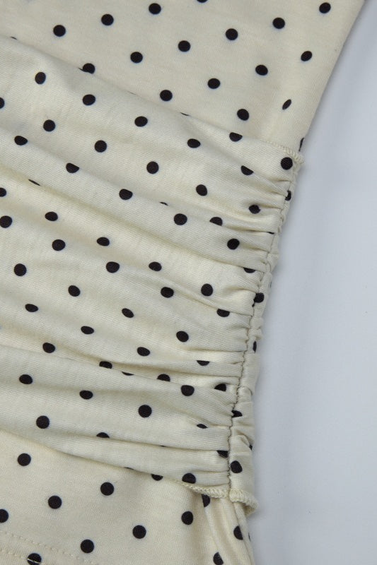 Beige Polka Dot Waist Tie Tank Top