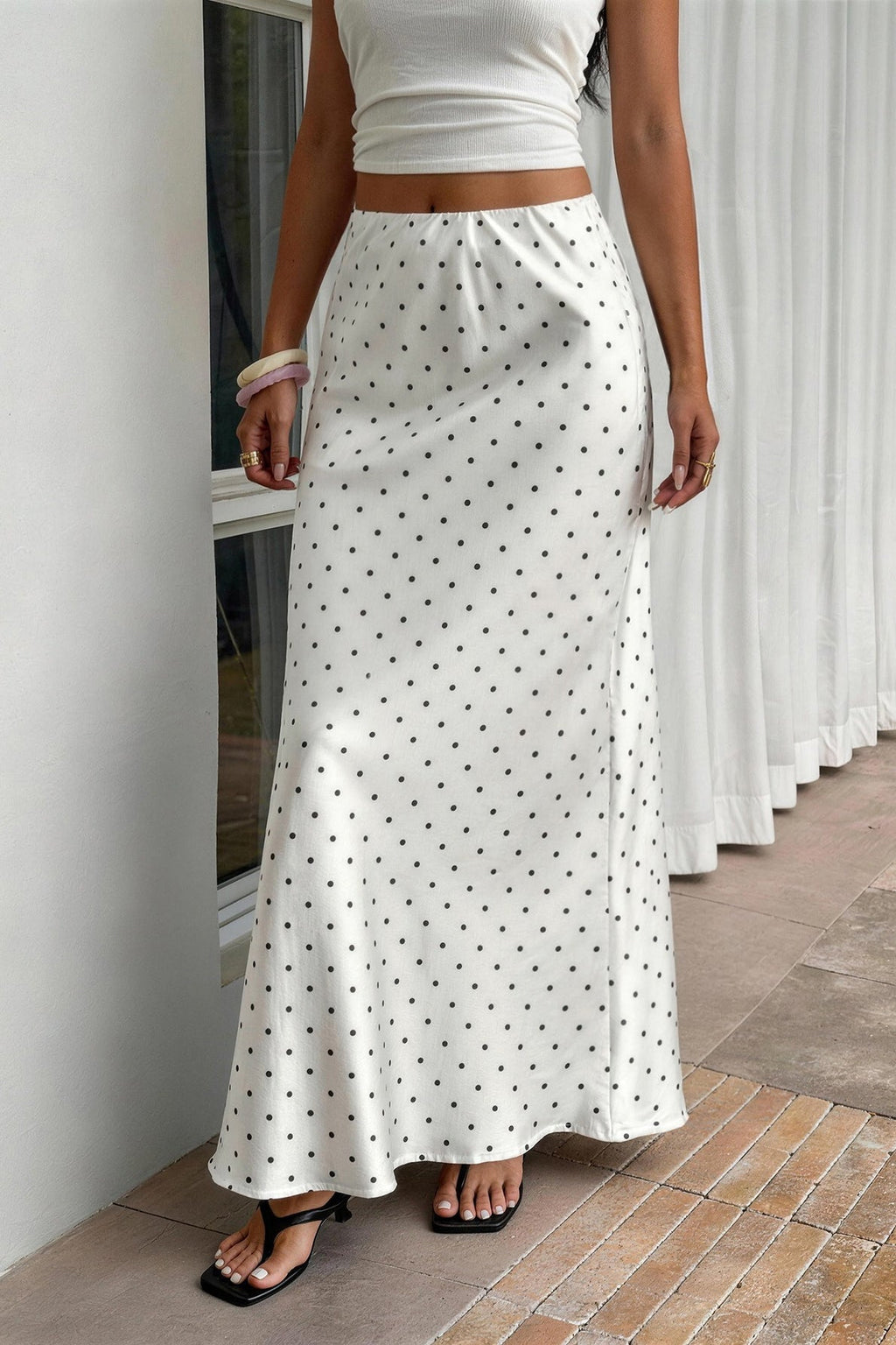 Polka Dot Satin High Waist Skirt