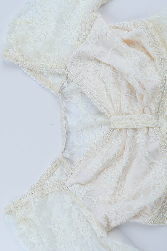 Sheer Lace Backless Flounce Hem Blouse