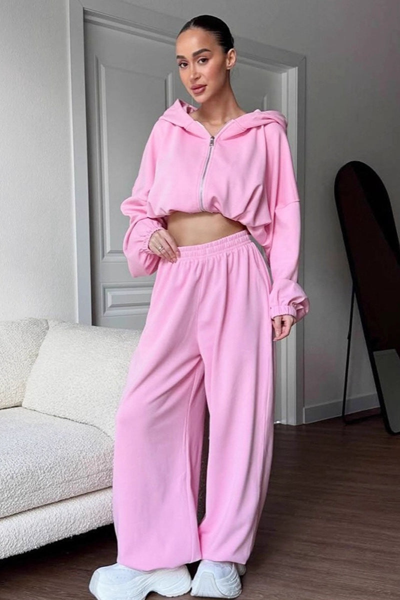 Casual Loose Fit Hoodie Cinched Waist Jogger Pants Set