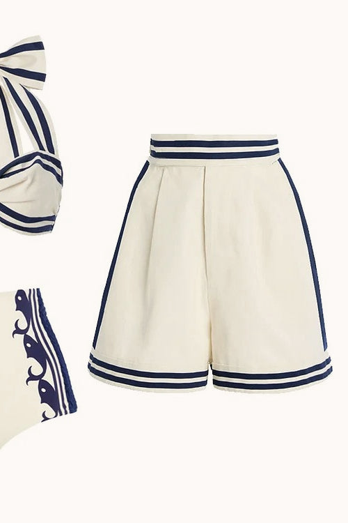Navy Halter High Waist Three Piece Swim Set
