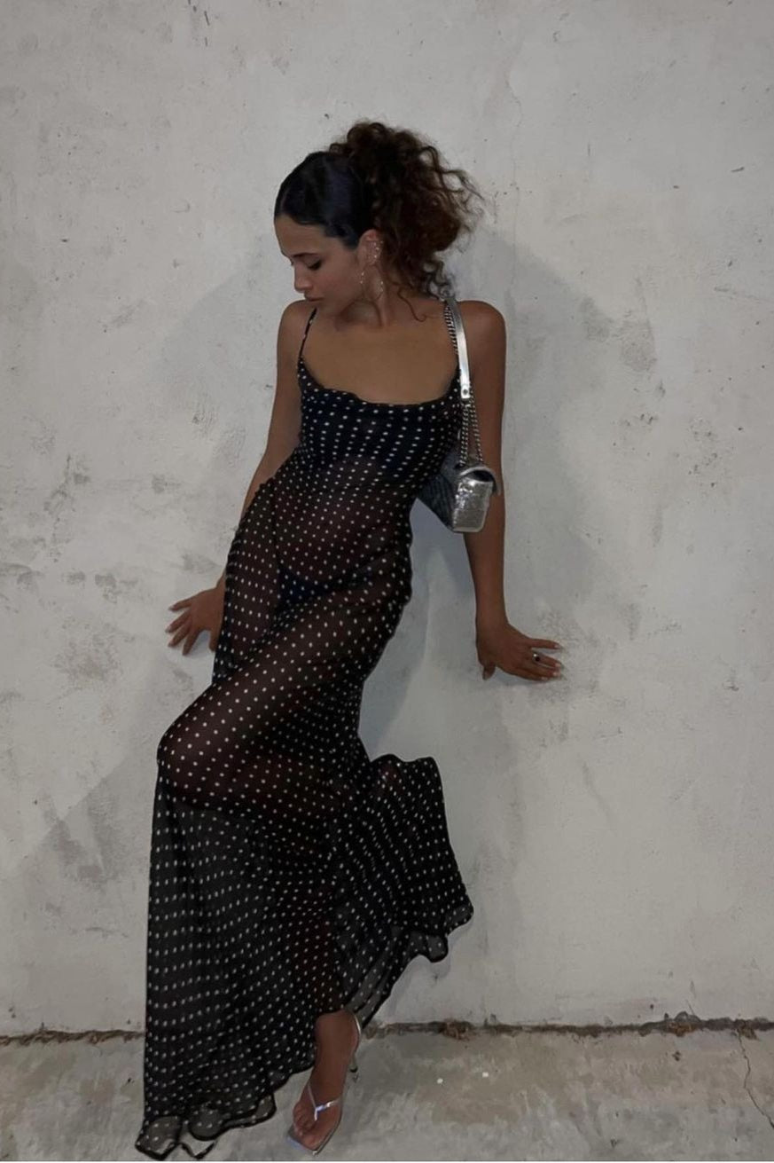 Lunares Cuello Cuadrado Espalda Descubierta Cami Vestido Maxi