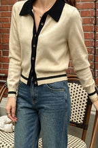 Contrast Point Collar Button Cardigans