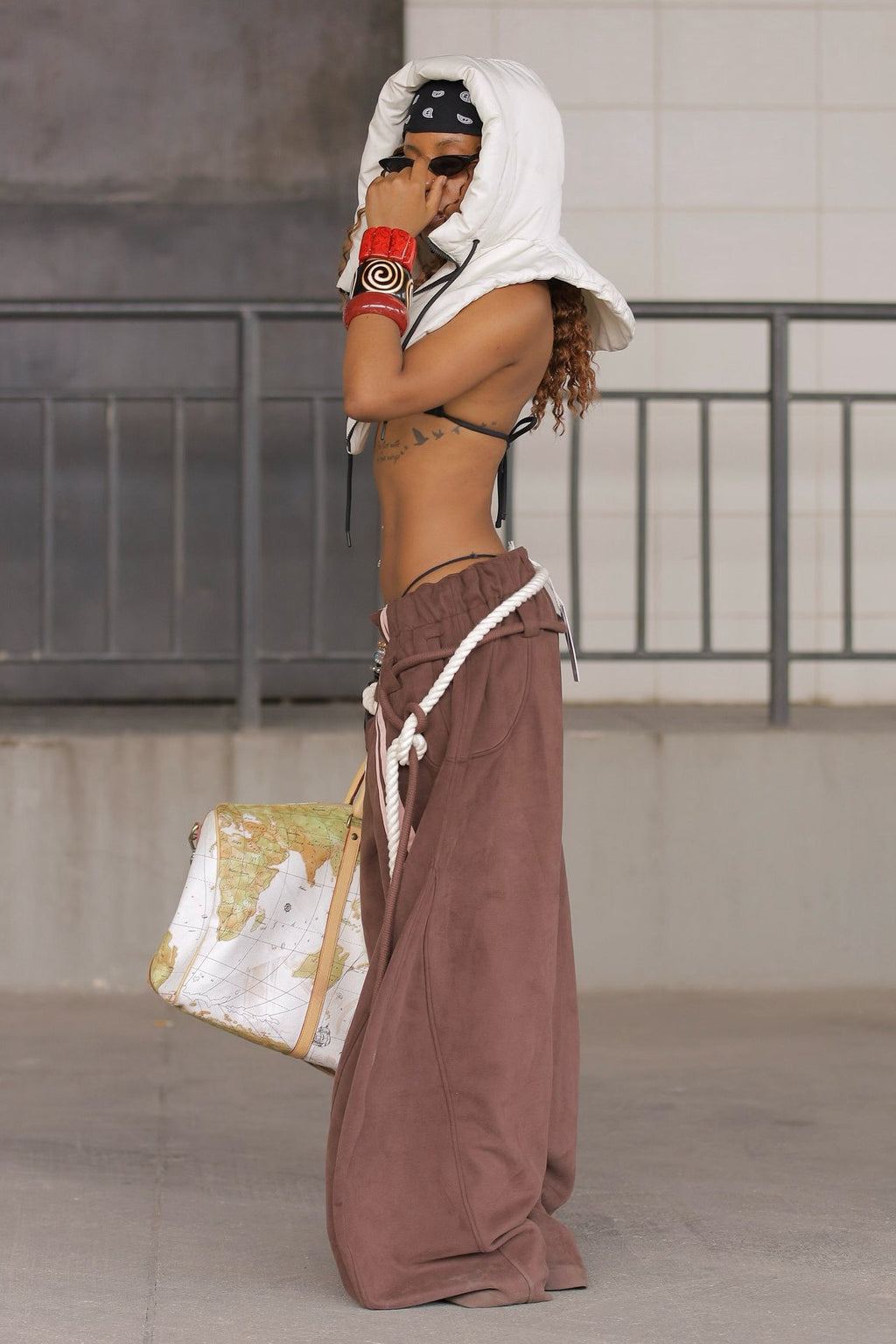 Striped Belted Wide Leg Cargo Pants