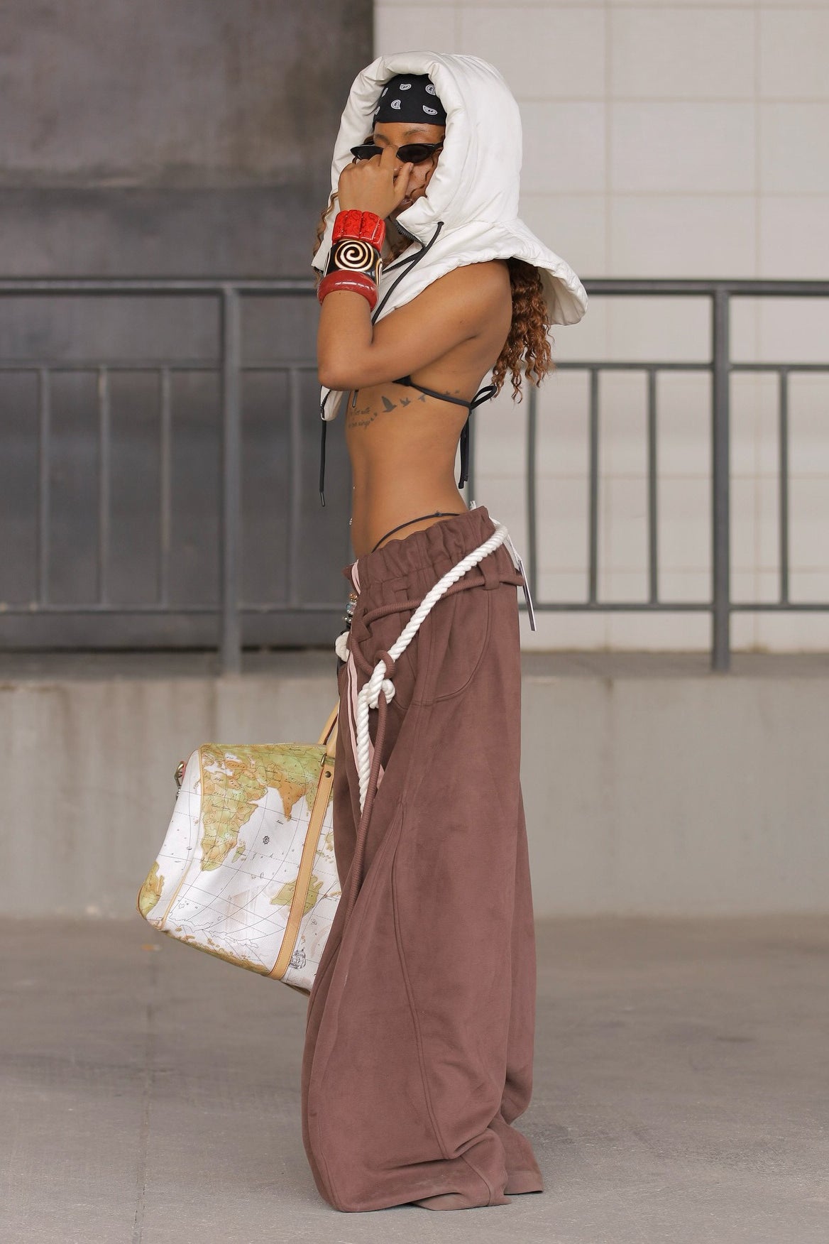 Striped Belted Wide Leg Cargo Pants