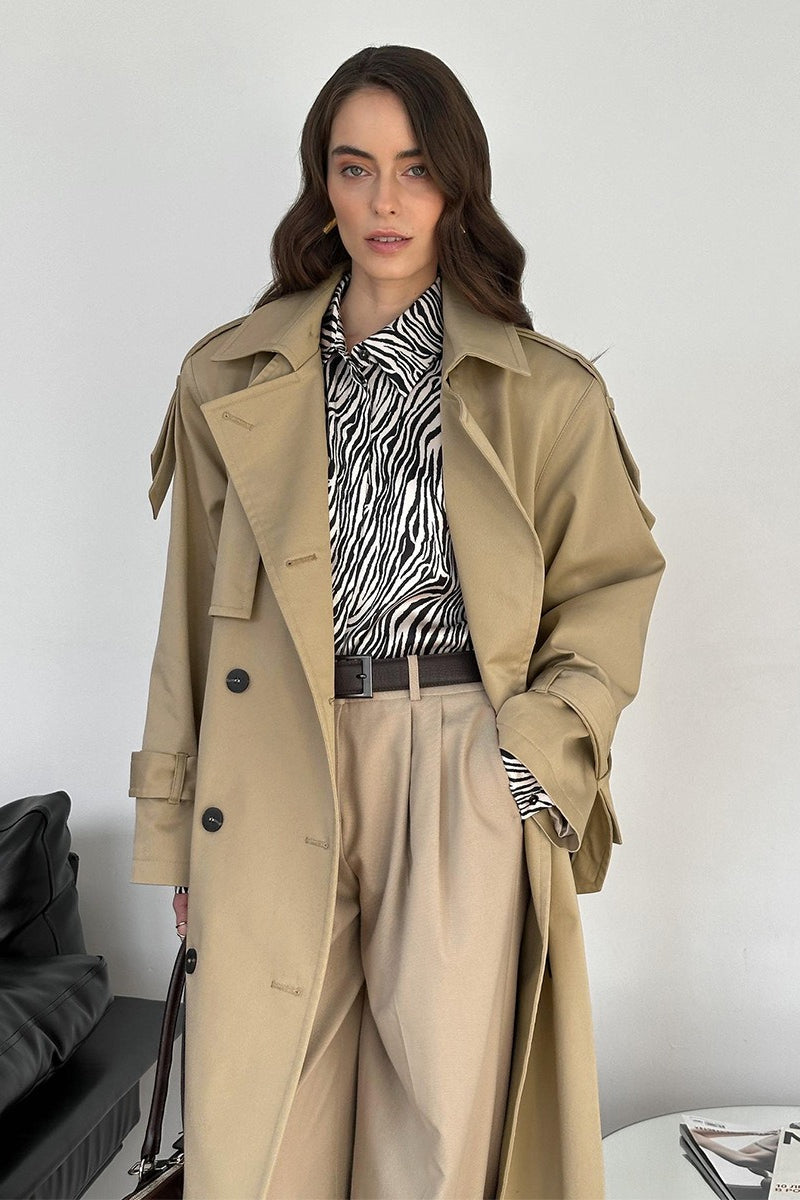Extra Long Belted Waist Cotton Overcoat