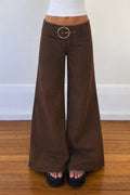 Low Rise Buckle Detail Loose Flare Leg Jeans
