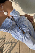 Striped Tie Front Tube Top Pants Set