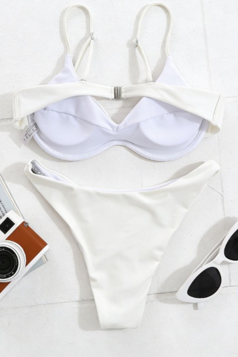 Solid Color Metal Buckle Sexy Bikini Set