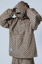 Vintage Plaid Half-Placket Masked Hoodie