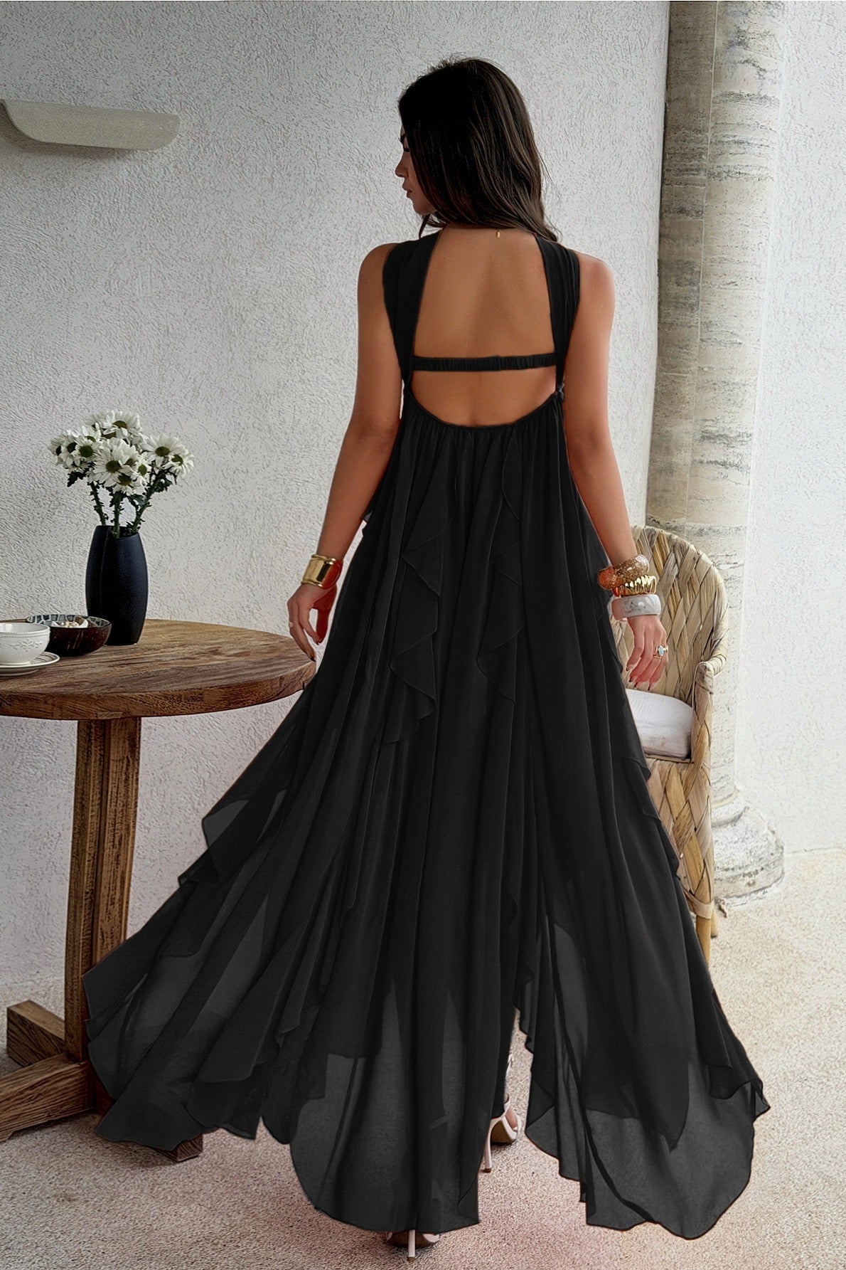 Strapless Tiered Ruffle Vacation Dress