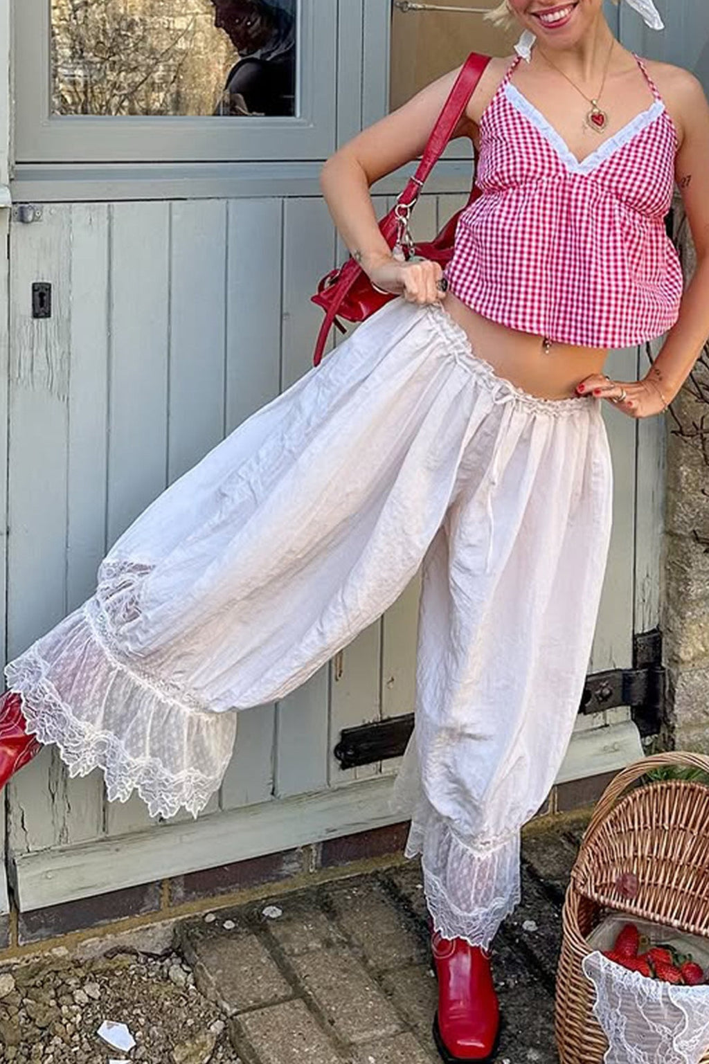 Lace Trim Relaxed Fit Boho Pants