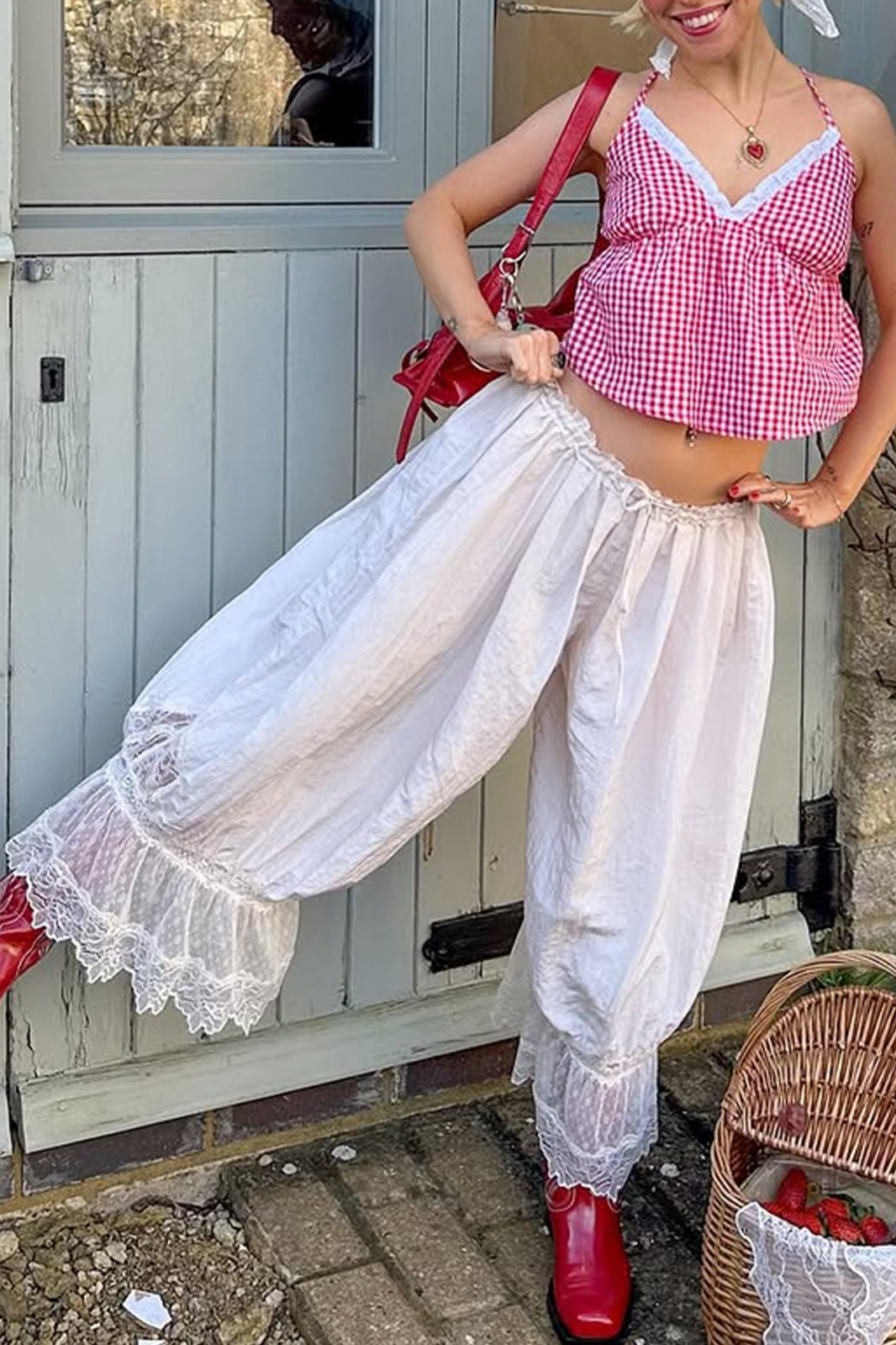 Lace Trim Relaxed Fit Boho Pants