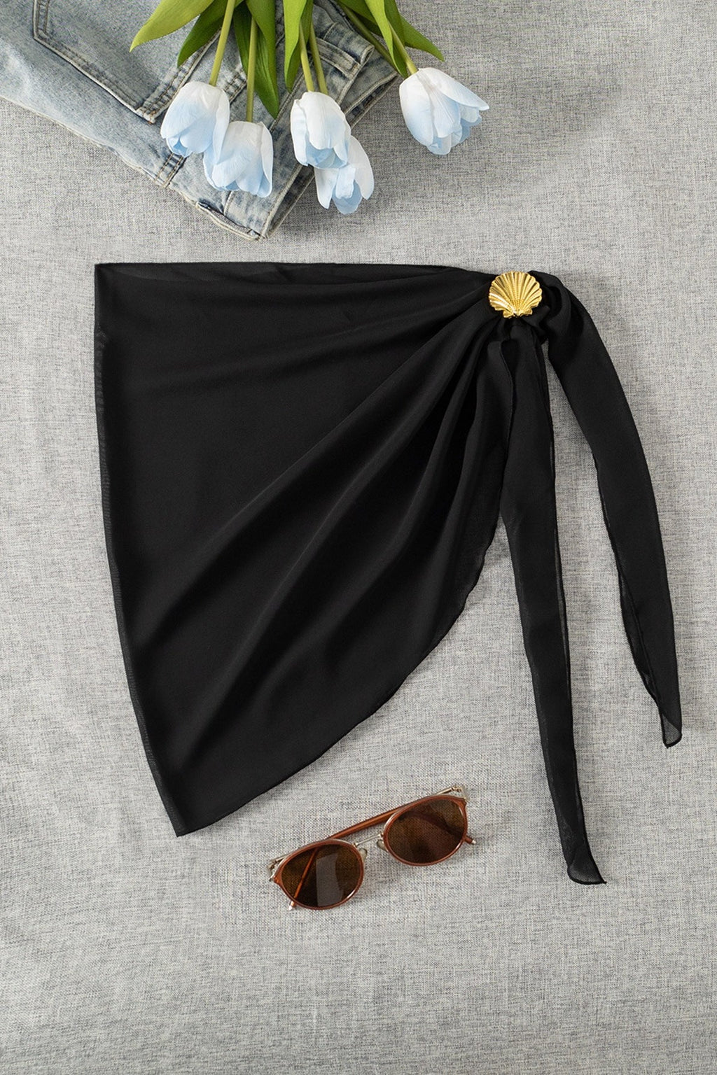 Mesh Shell Detail Beach Wrap Sarong Cover Up
