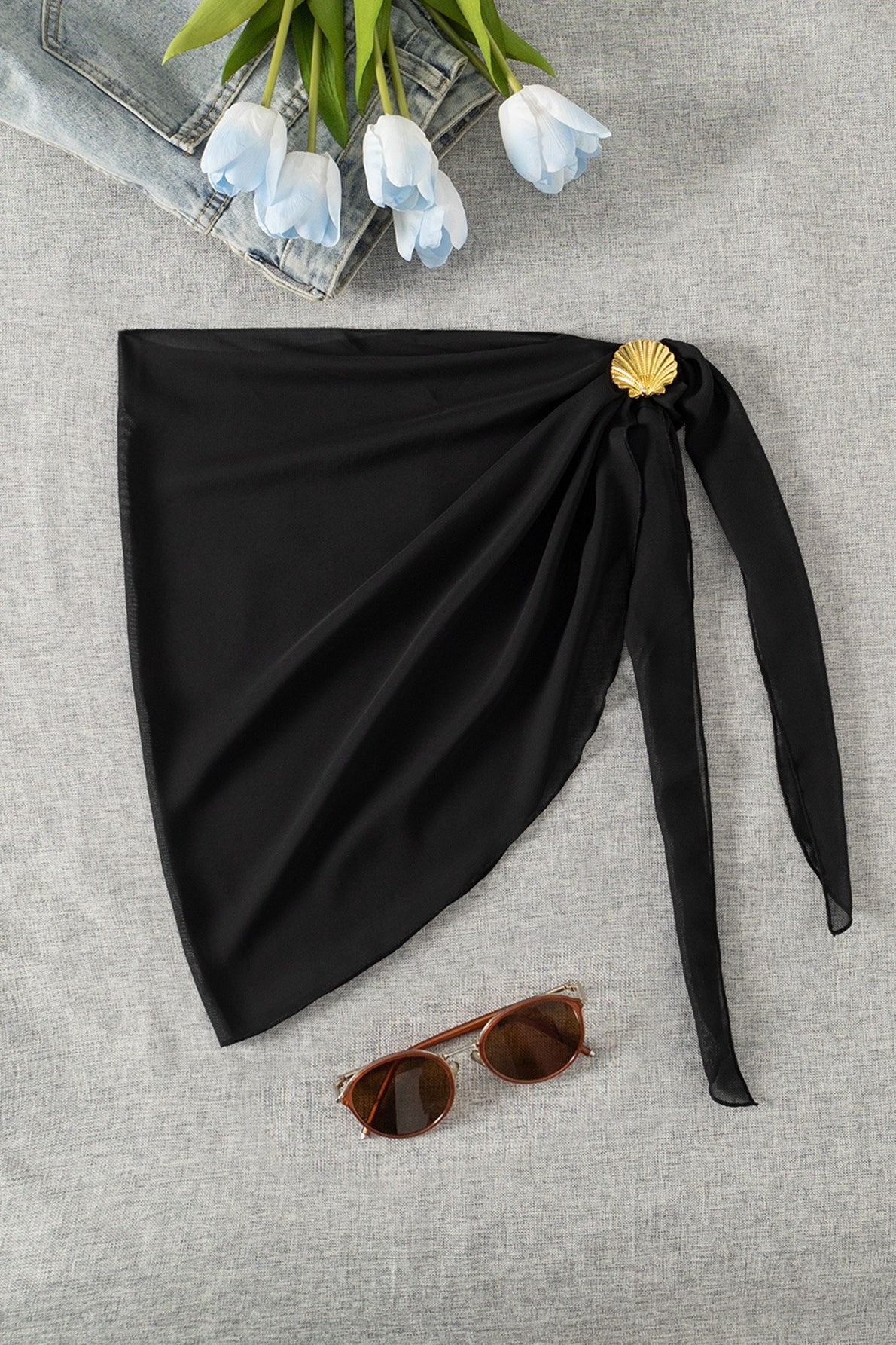 Mesh Shell Detail Beach Wrap Sarong Cover Up